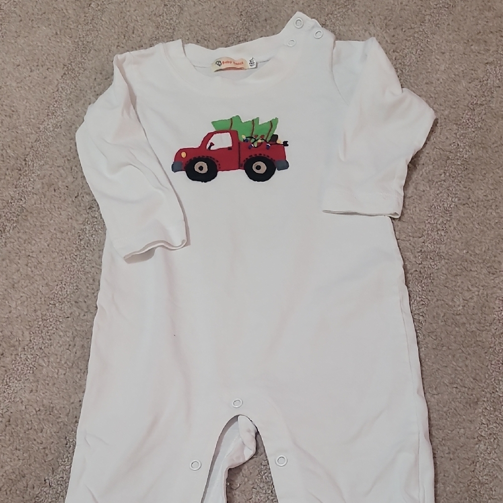 White Baby One Piece with Red Truck Design